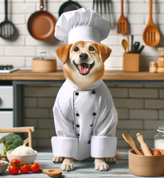 Perro con traje de chef